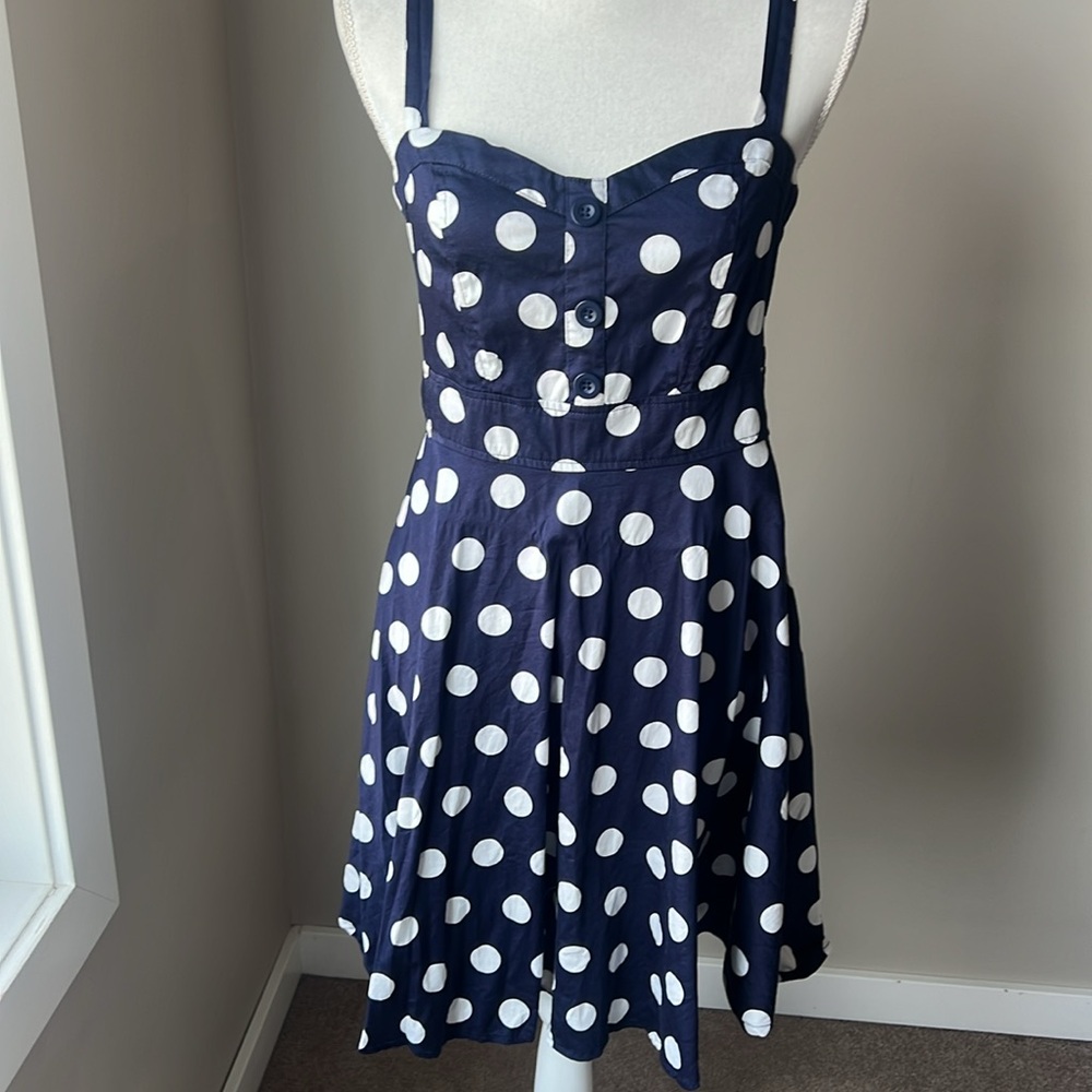 Dynamite Navy Blue And White Polka Dot Dress